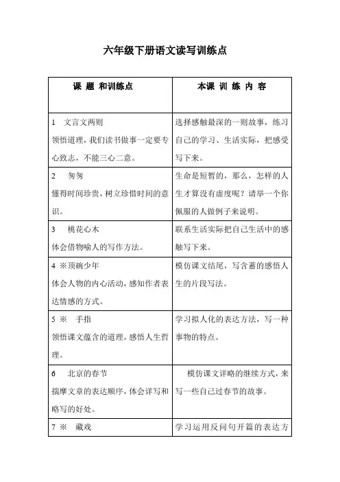 六年级语文(下册)读写训练点 (1)