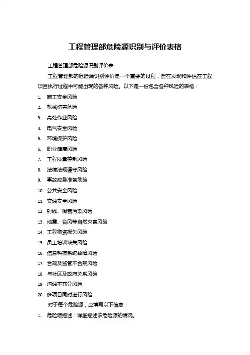 工程管理部危险源识别与评价表格