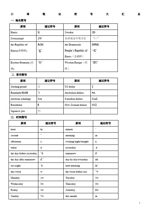 口译笔记符号大汇总(超全整理版-方便直接背诵)
