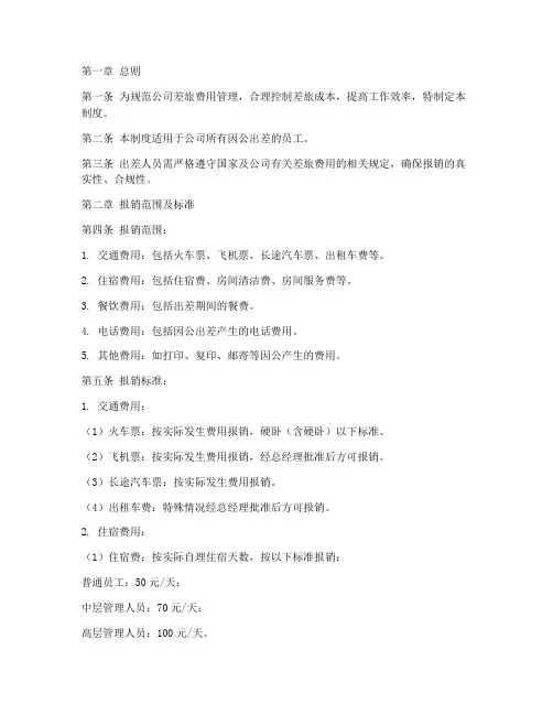 公司差旅费用报销制度范本