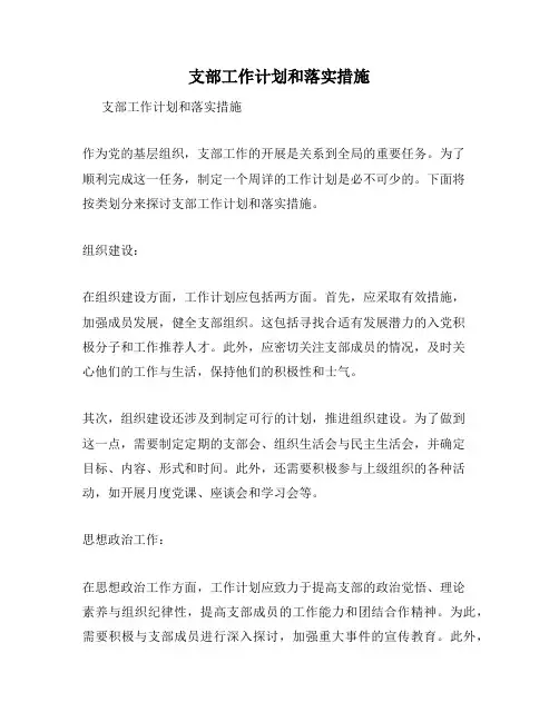 支部工作计划和落实措施