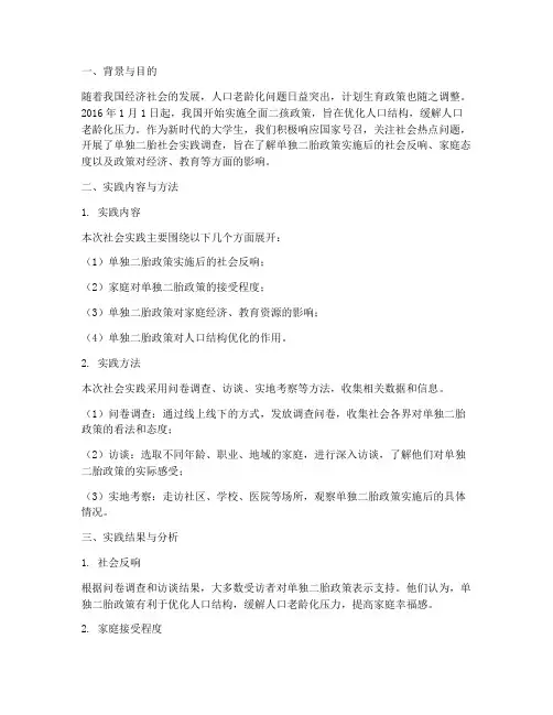 单独二胎社会实践报告