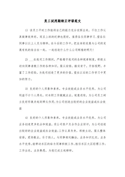 员工试用期转正评语范文（四篇）