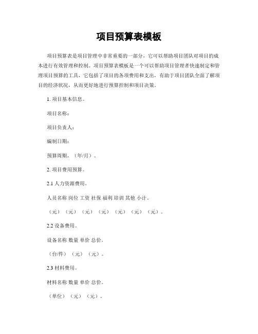 项目预算表模板