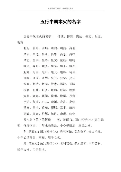 五行中属木火的名字