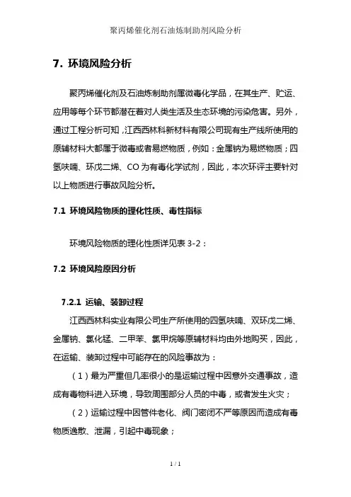 聚丙烯催化剂石油炼制助剂风险分析