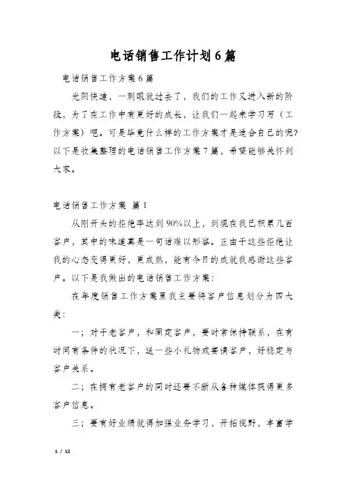 电话销售工作计划6篇
