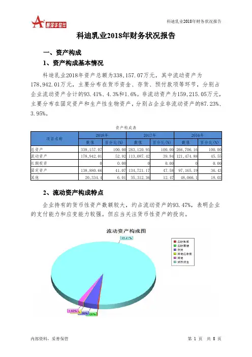 科迪乳业2018年财务状况报告-智泽华