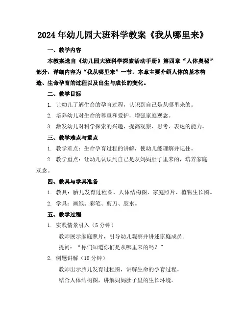 2024年幼儿园大班科学教案《我从哪里来》