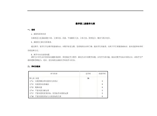 职高数学第二册教学大纲
