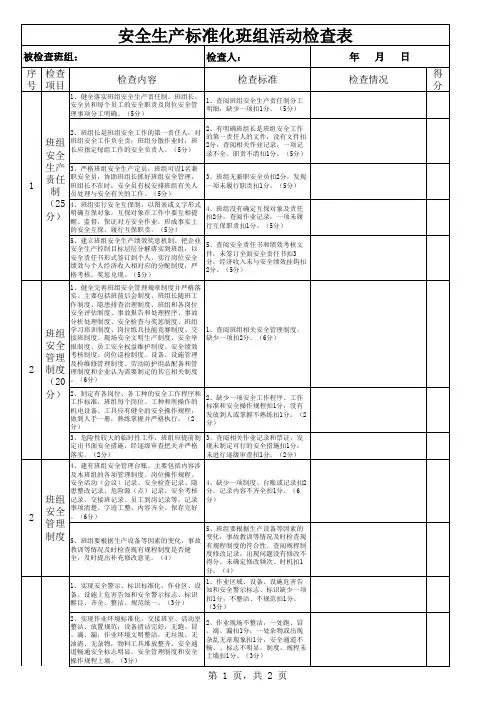 安全班组建设检查表