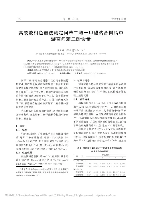 高效液相色谱法测定间苯二酚_甲醛粘合树脂中游离间苯二酚含量_李淑娟