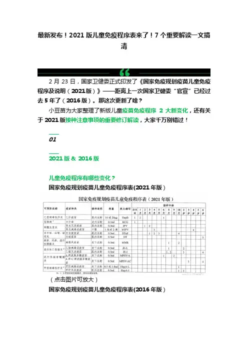 最新发布！2021版儿童免疫程序表来了！7个重要解读一文搞清