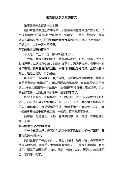 难忘的除夕之夜的作文