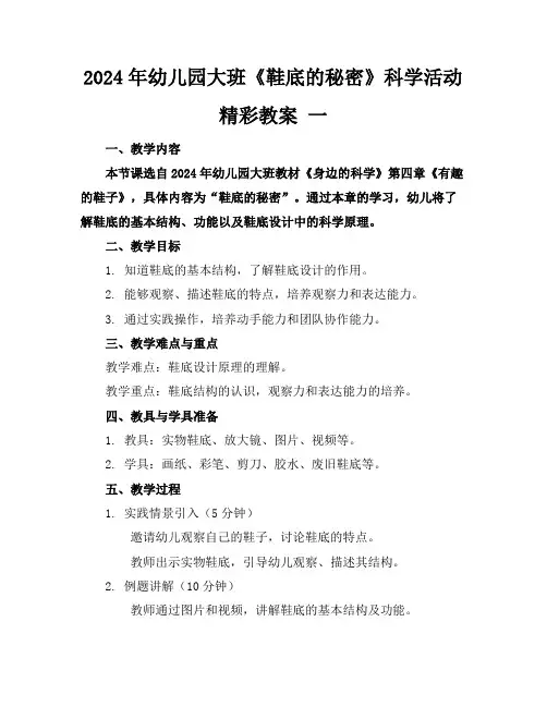 2024年幼儿园大班《鞋底的秘密》科学活动精彩教案一
