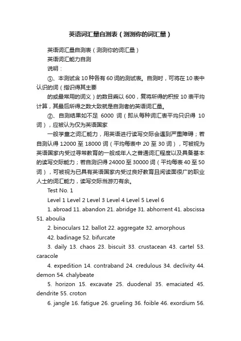 英语词汇量自测表（测测你的词汇量）