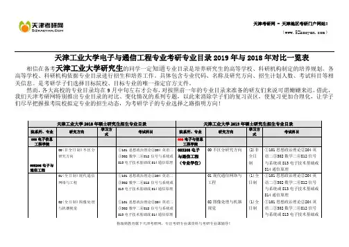 天津工业大学电子与通信工程专业考研专业目录2019年与2018年对比一览表