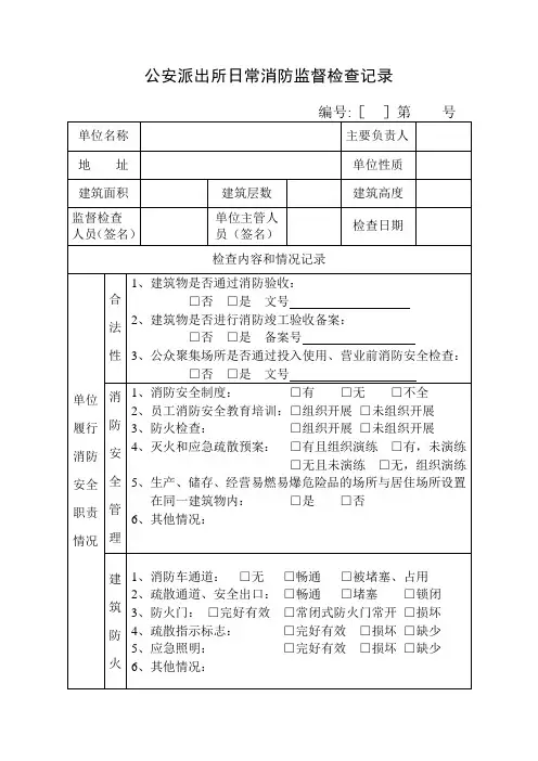 公安派出所日常消防监督检查记录表模板