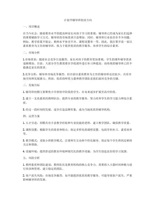 计划书辅导班创业方向