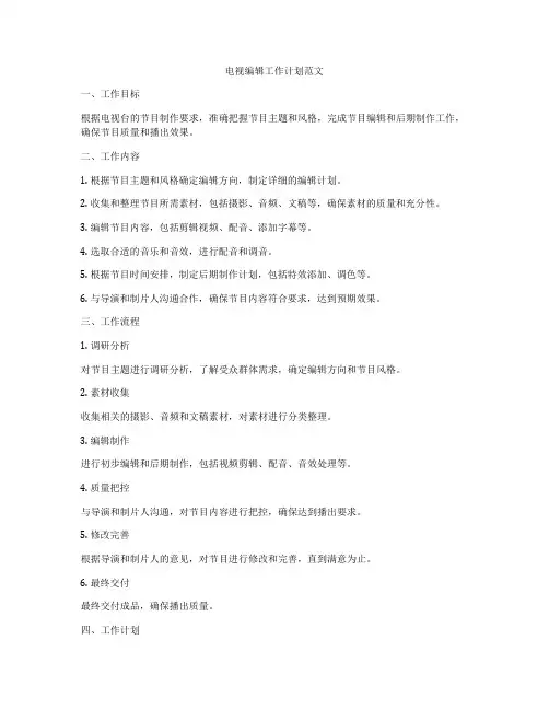 电视编辑工作计划范文