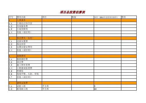 房地产开发成本测算表