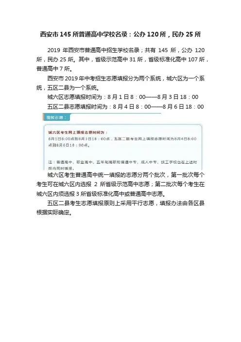 西安市145所普通高中学校名录：公办120所，民办25所