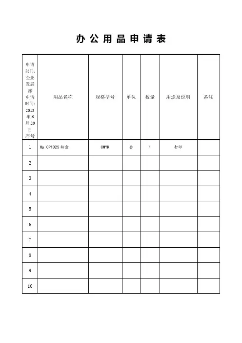 办公用品申请表