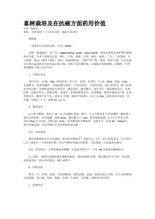 喜树栽培及在抗癌方面药用价值
