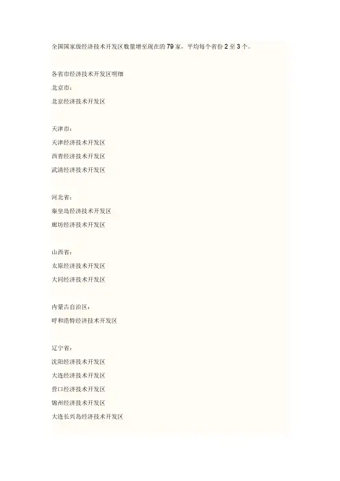 各省国家级开发区数量
