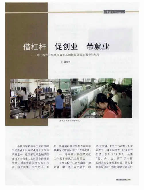 借杠杆 促创业 带就业——对江西省寻乌县再就业小额担保贷款的调查与思考