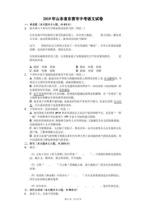 2019年山东省东营市中考语文试卷