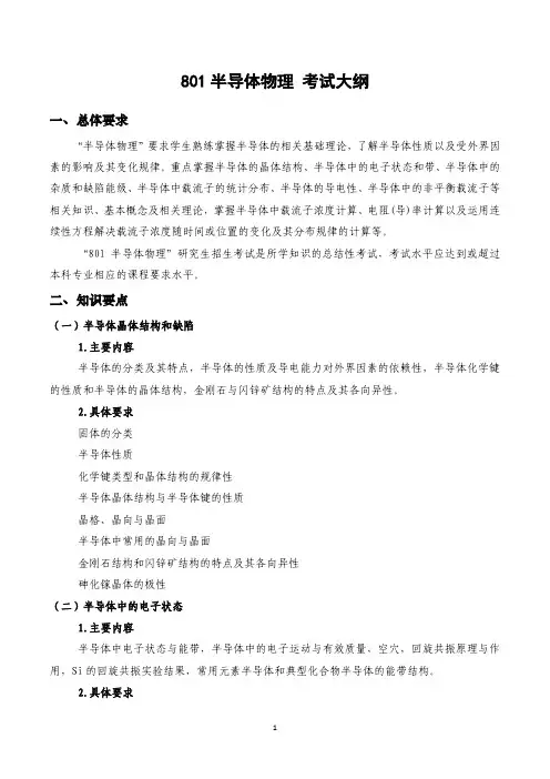 801半导体物理 西电 西安电子科技大学 2022年硕士研究生招生考试自命题科目考试大纲