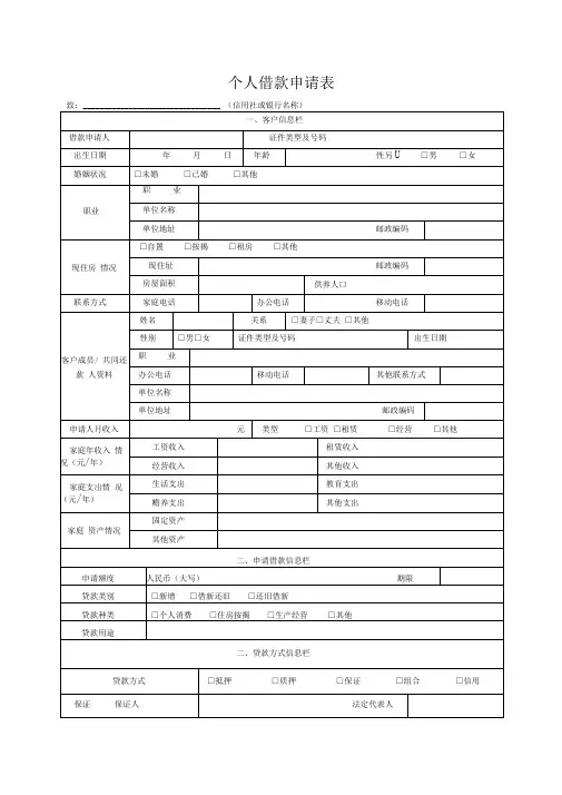 个人借款申请表