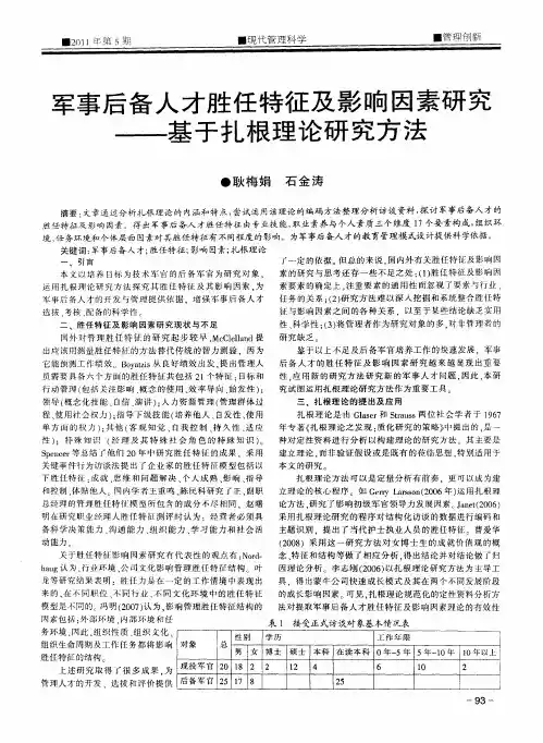 军事后备人才胜任特征及影响因素研究——基于扎根理论研究方法