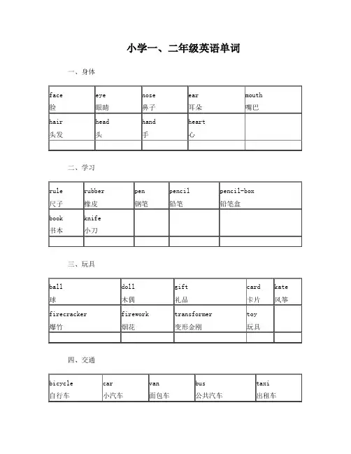 小学一、二年级英语单词