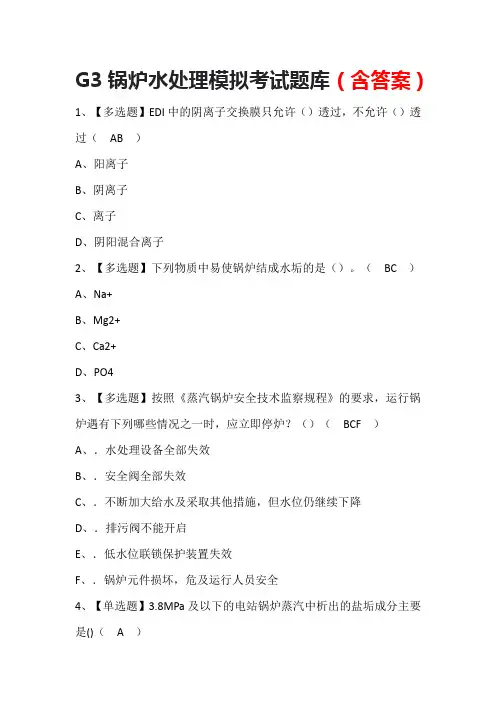 G3锅炉水处理模拟考试题库(含答案)