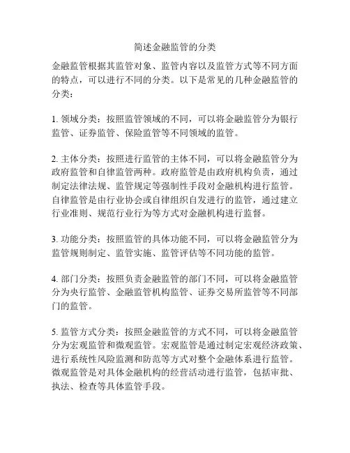 简述金融监管的分类