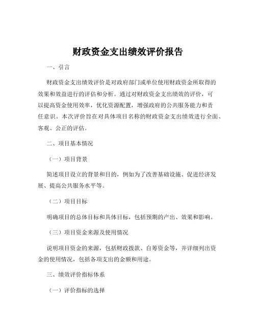 财政资金支出绩效评价报告