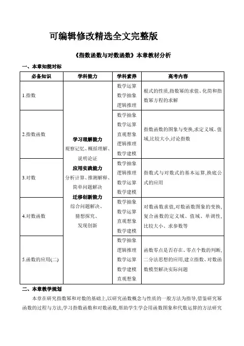 高中数学必修第一册人教A版(2019)第四章-《指数函数与对数函数》本章教材分析【2024版】