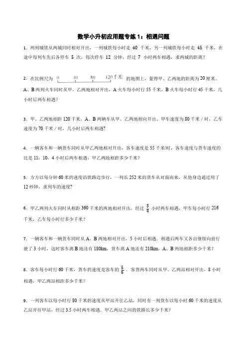 人教版小学数学六年级下册《小升初应用题专练1：相遇问题》   