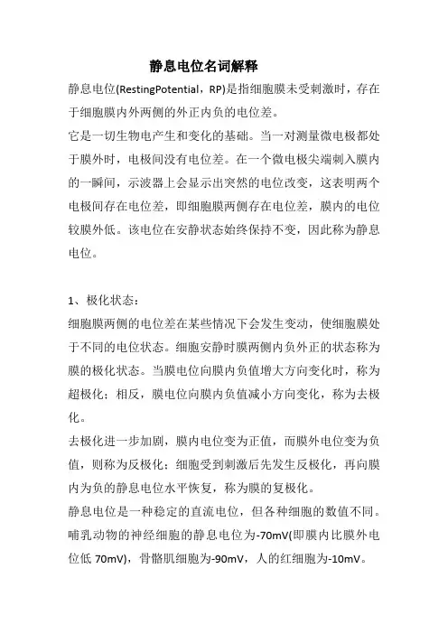 名词解释静息电位