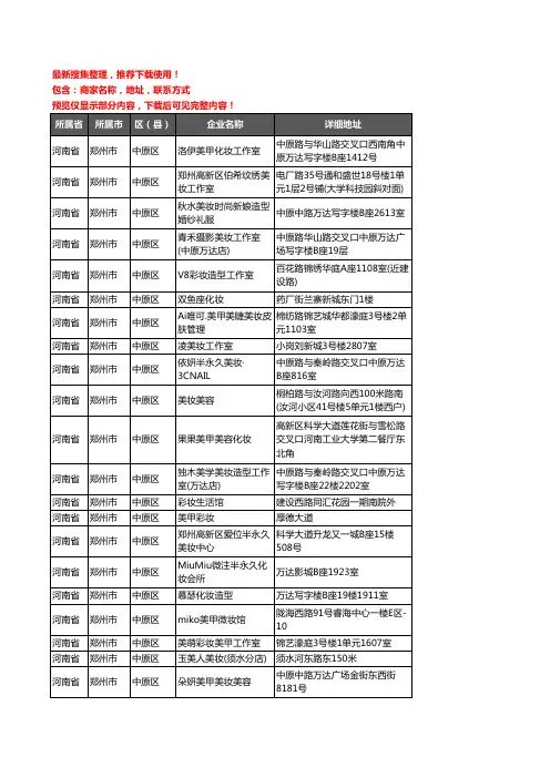 新版河南省郑州市中原区彩妆企业公司商家户名录单联系方式地址大全30家