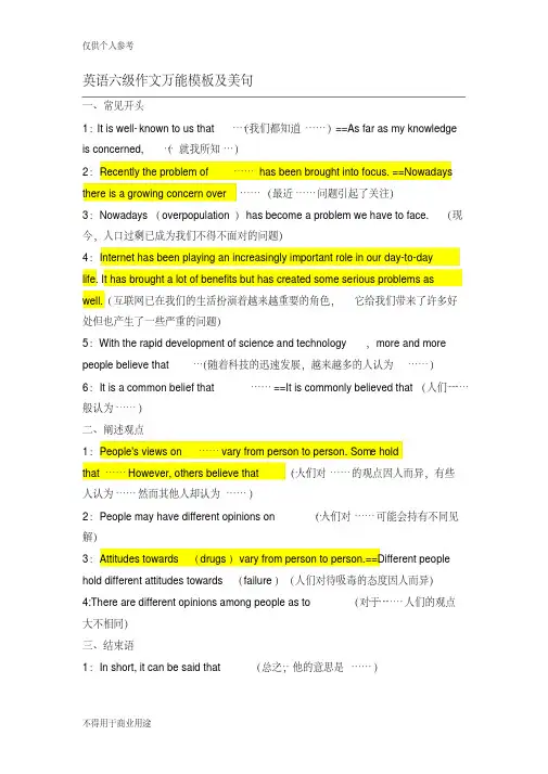英语作文万能模板及美句