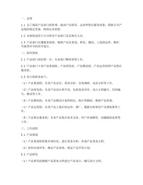 产品部门管理制度模板