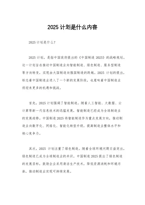 2025计划是什么内容