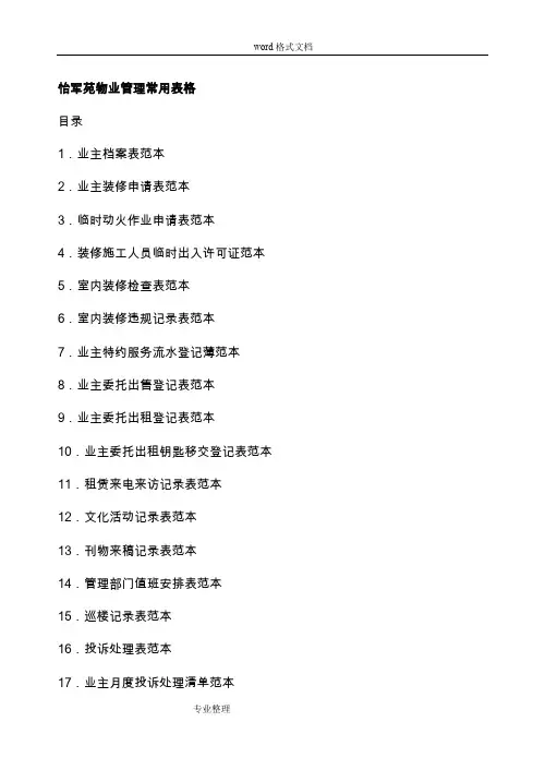 住宅小区物业管理常用表格模板