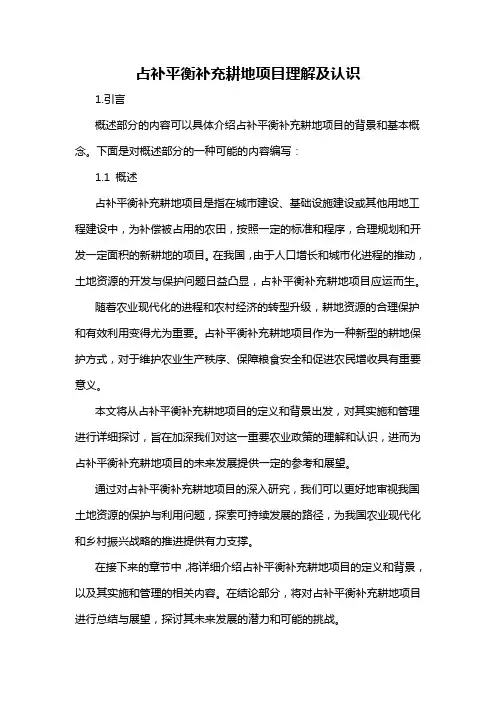 占补平衡补充耕地项目理解及认识