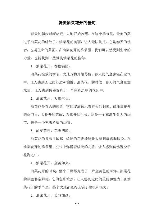赞美油菜花开的佳句