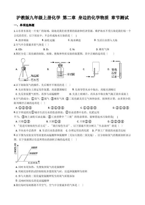 沪教版九年级上册化学 第二章 身边的化学物质 章节测试
