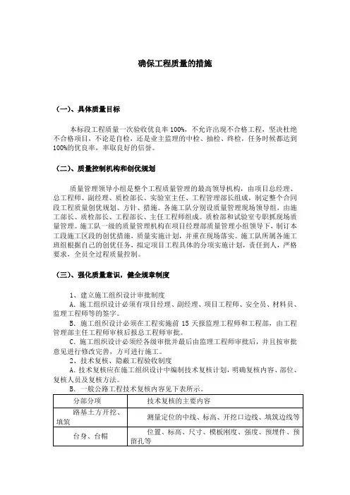 确保工程质量的措施